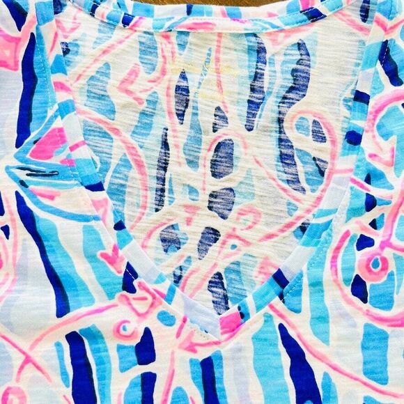 Lilly Pulitzer Etta V Neck Top Short Sleeve Blue Reel Nautical Pink Sailing XXS - Picture 4 of 8